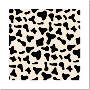Black Dairy Cow Print Pattern on Milk Background Posters and Art